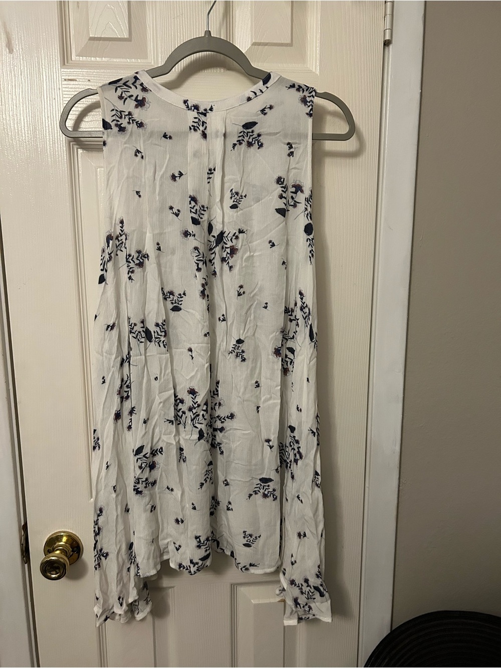 Free People White Dress with Navy Floral Print